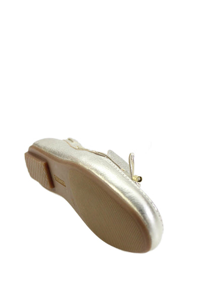 Talbots Womens Leather Bow Accent Square Toe Flats Gold Size 7.5