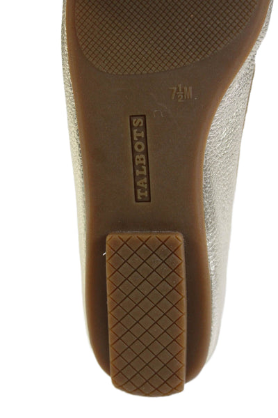 Talbots Womens Leather Bow Accent Square Toe Flats Gold Size 7.5