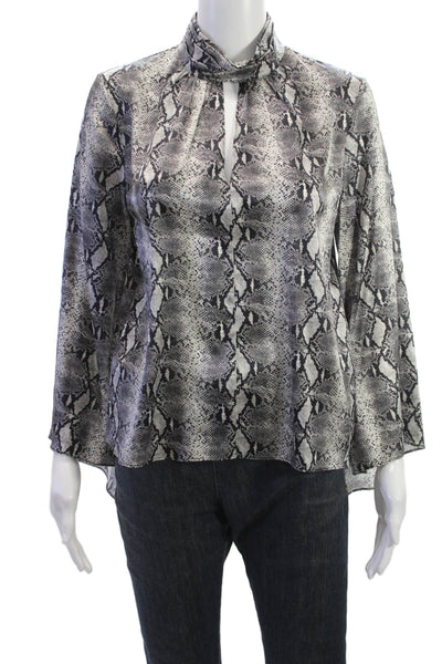 Generation Love Women Black Silk Snake Print Tie Blouse Longsleeve Size S