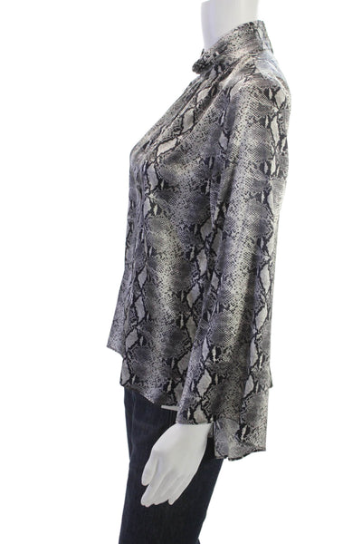 Generation Love Women Black Silk Snake Print Tie Blouse Longsleeve Size S