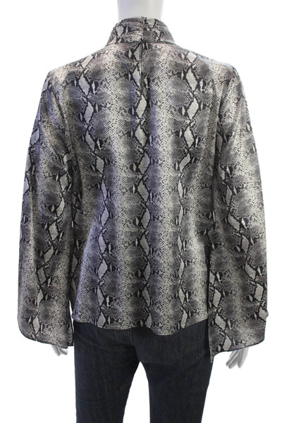 Generation Love Women Black Silk Snake Print Tie Blouse Longsleeve Size S