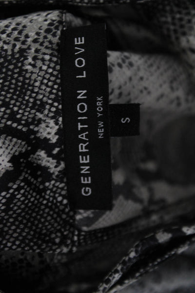 Generation Love Women Black Silk Snake Print Tie Blouse Longsleeve Size S