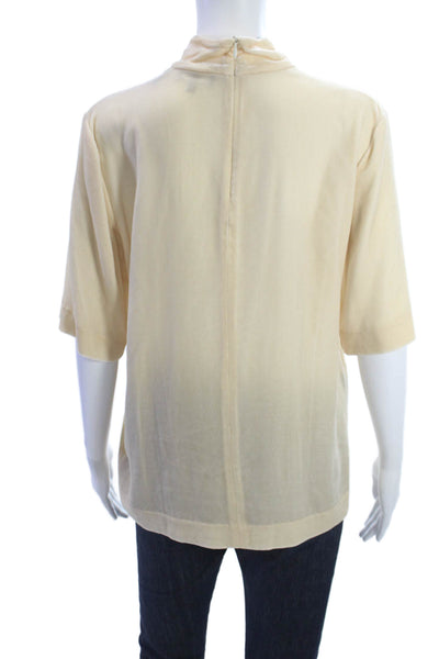 Theory Women Tunic Blouse Beige Mock Neck Short Sleeve Silk Rayon Size S