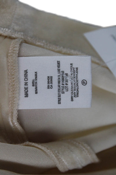 Theory Women Tunic Blouse Beige Mock Neck Short Sleeve Silk Rayon Size S