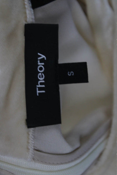 Theory Women Tunic Blouse Beige Mock Neck Short Sleeve Silk Rayon Size S