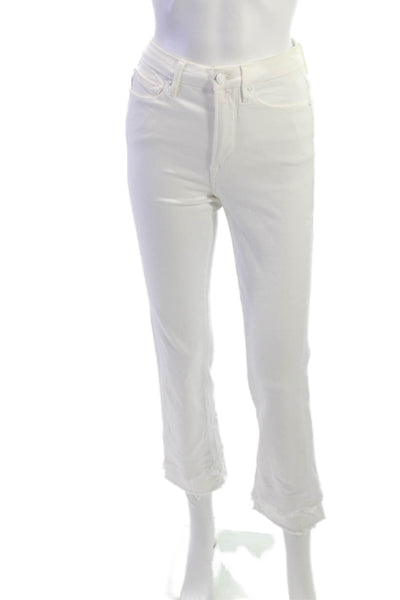 Good American Womens Cropped Straight Jeans White High Rise Button Size 25