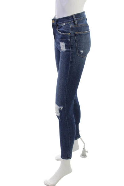 Frame Denim Women Ankle Skinny Jeans Dark Blue High Rise Button Size 26