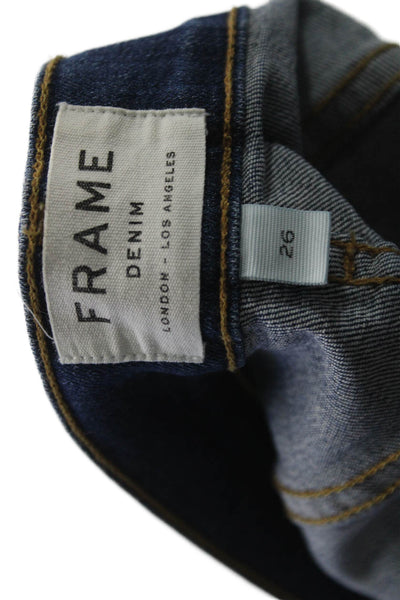 Frame Denim Women Ankle Skinny Jeans Dark Blue High Rise Button Size 26