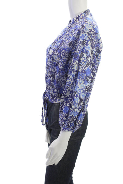 Cara Cara Women Cropped Floral Button Up Cotton Blouse 3/4 Sleeve Size XS