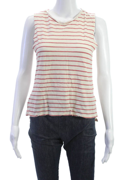 LNA Womens Organic Cotton Striped Basic Tank Round Neck Beige Size S