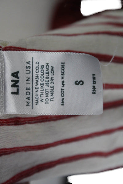 LNA Womens Organic Cotton Striped Basic Tank Round Neck Beige Size S
