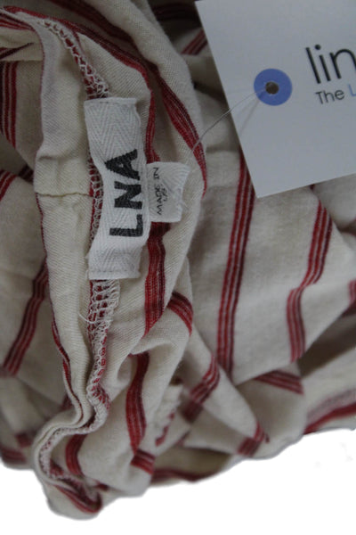 LNA Womens Organic Cotton Striped Basic Tank Round Neck Beige Size S