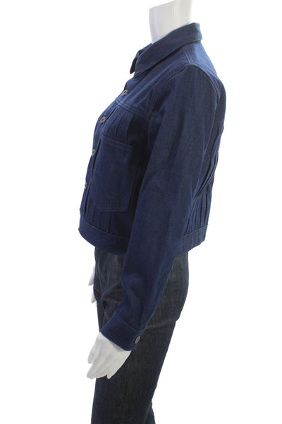 Levis Women Collared Button Dark Blue Classic Cotton Blend Jacket Size S