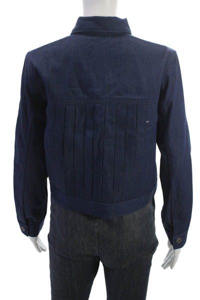 Levis Women Collared Button Dark Blue Classic Cotton Blend Jacket Size S