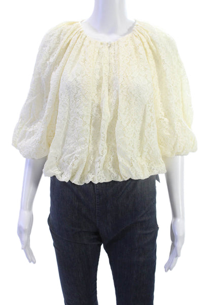Rebecca Taylor Women Bohemian Blouse Short Sleeve Round Neck Beige Size S
