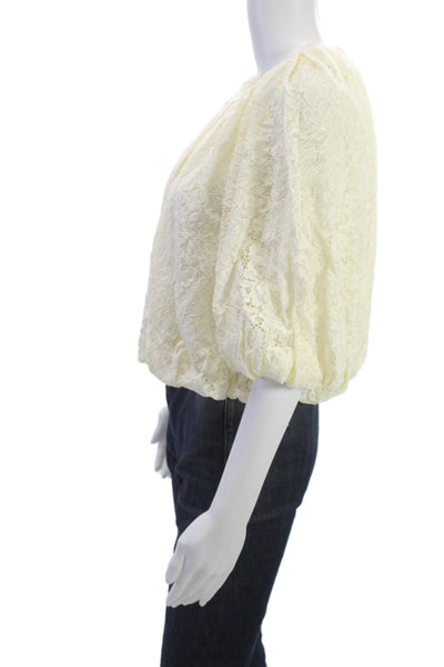 Rebecca Taylor Women Bohemian Blouse Short Sleeve Round Neck Beige Size S