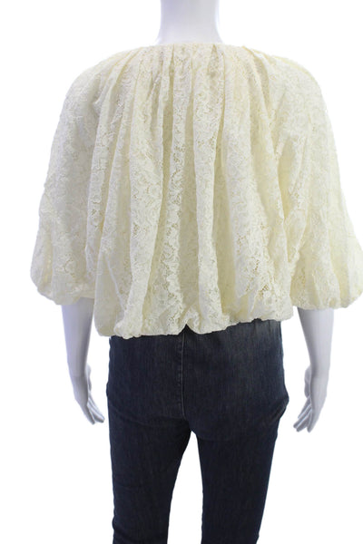 Rebecca Taylor Women Bohemian Blouse Short Sleeve Round Neck Beige Size S