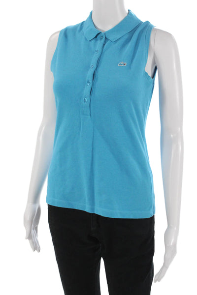 Lacoste Womens Basic Polo Blue Collared Sleeveless Cotton Elastane Size 36