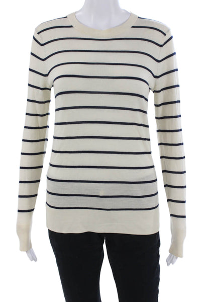 Club Monaco Women Pullover Sweater Beige Merino Wool Crewneck Striped Size S