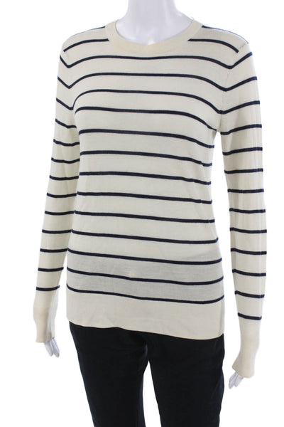 Club Monaco Women Pullover Sweater Beige Merino Wool Crewneck Striped Size S