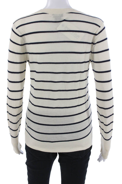 Club Monaco Women Pullover Sweater Beige Merino Wool Crewneck Striped Size S