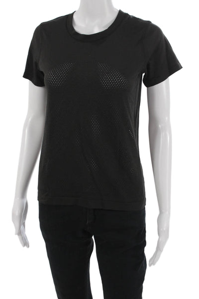 Lululemon Womens Basic T-Shirt Black Crew Neck Short Sleeve Poly Spandex Size 6