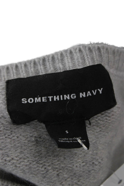 Something Navy Women Pullover Cashmere Silk Crew Neck Gray Sweater Size S