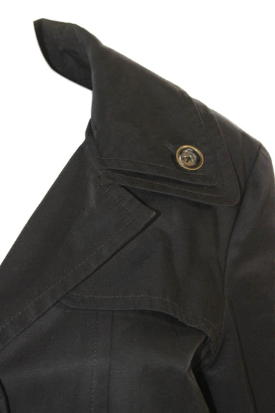 London Fog Women Black Trench Coat Long Sleeve Collared Buckle Classic Size 6