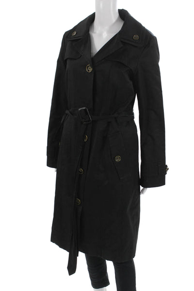 London Fog Women Black Trench Coat Long Sleeve Collared Buckle Classic Size 6