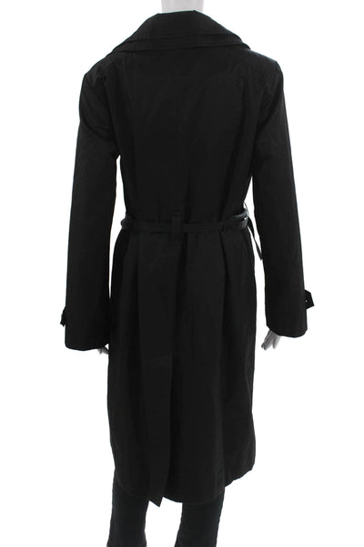 London Fog Women Black Trench Coat Long Sleeve Collared Buckle Classic Size 6