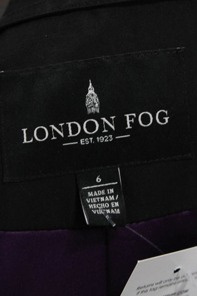London Fog Women Black Trench Coat Long Sleeve Collared Buckle Classic Size 6