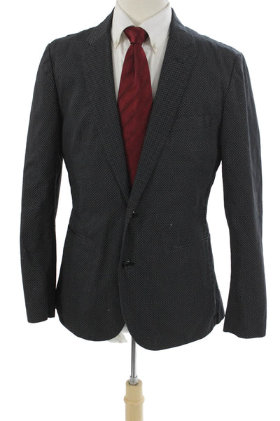 J Crew Mens Dark Gray Geometric Cotton Blazer Button Collared Size 40