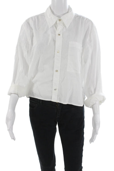Amo Womens Basic Collared 3/4 Sleeve Button-Up Pima Cotton White Size M