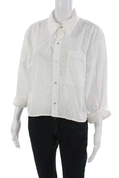 Amo Womens Basic Collared 3/4 Sleeve Button-Up Pima Cotton White Size M