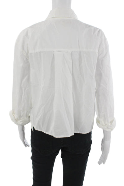 Amo Womens Basic Collared 3/4 Sleeve Button-Up Pima Cotton White Size M