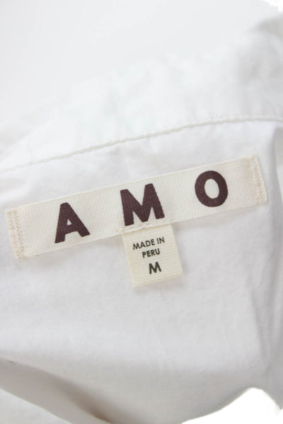 Amo Womens Basic Collared 3/4 Sleeve Button-Up Pima Cotton White Size M