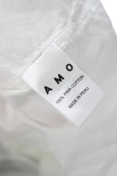 Amo Womens Basic Collared 3/4 Sleeve Button-Up Pima Cotton White Size M