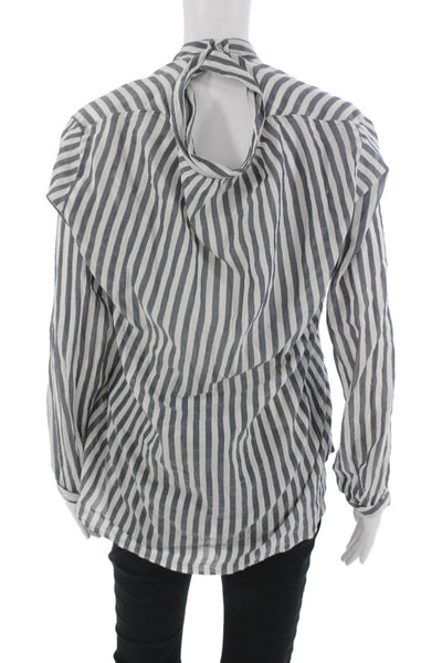 Pomandere Womens Striped Cotton Button Up Blouse Long Sleeve Size 10