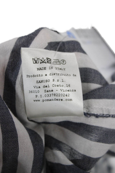 Pomandere Womens Striped Cotton Button Up Blouse Long Sleeve Size 10