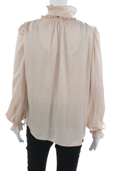 Zadig & Voltaire Women Beige High Neck Button Up Long Sleeve Blouse Size M