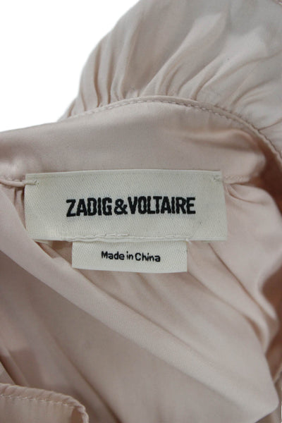 Zadig & Voltaire Women Beige High Neck Button Up Long Sleeve Blouse Size M