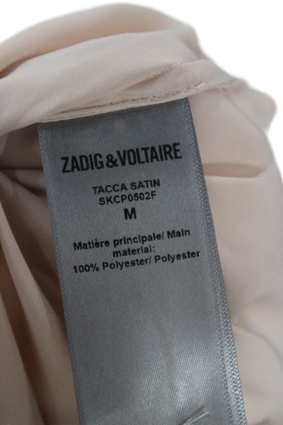Zadig & Voltaire Women Beige High Neck Button Up Long Sleeve Blouse Size M