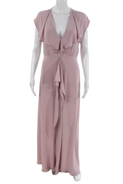 BCBG Max Azria Women Pink Maxi Wrap V-Neck Short Sleeve Tie Dress Size 4