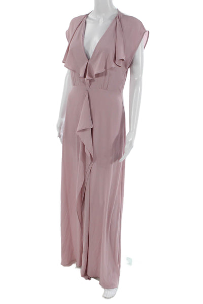 BCBG Max Azria Women Pink Maxi Wrap V-Neck Short Sleeve Tie Dress Size 4