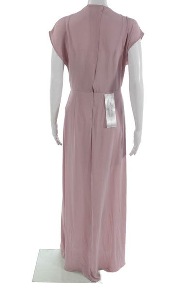 BCBG Max Azria Women Pink Maxi Wrap V-Neck Short Sleeve Tie Dress Size 4