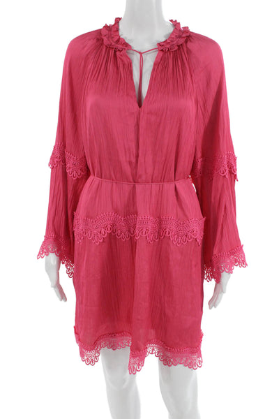 BCBG Max Azria Women Pink Kaftan Dress Long Sleeve Cotton Drawstring Size 4