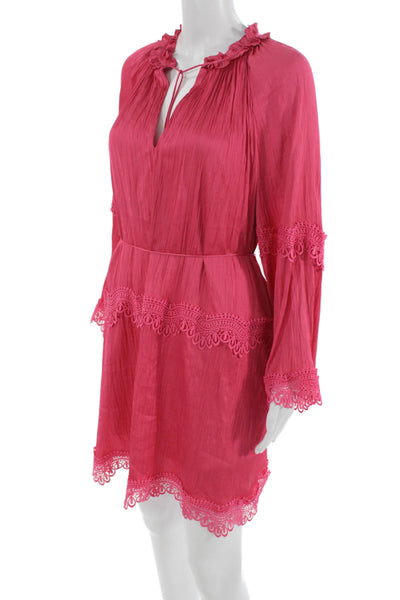 BCBG Max Azria Women Pink Kaftan Dress Long Sleeve Cotton Drawstring Size 4