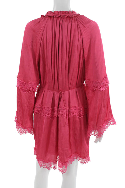BCBG Max Azria Women Pink Kaftan Dress Long Sleeve Cotton Drawstring Size 4