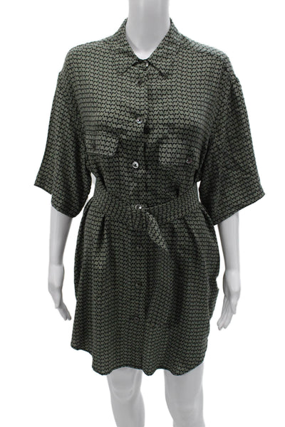 Equipment Femme Womens Shirt Dress Green Silk Short Sleeve Petite Size S