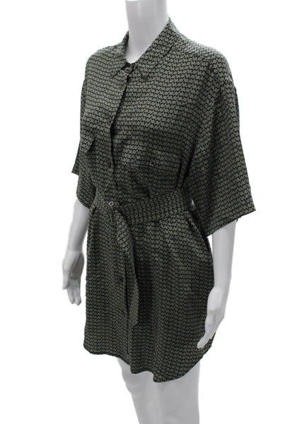Equipment Femme Womens Shirt Dress Green Silk Short Sleeve Petite Size S